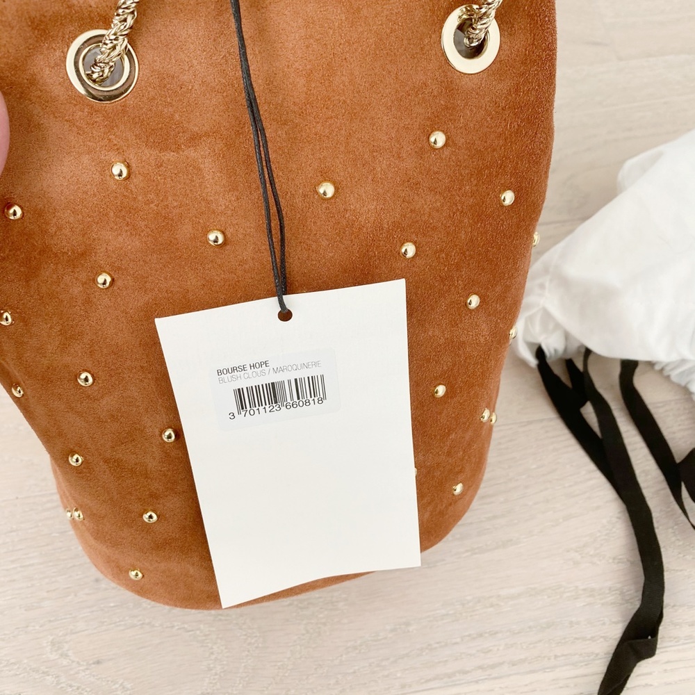 sézane • hope rosewood pink blush studded suede chain bucket bag - Picture 8 of 10